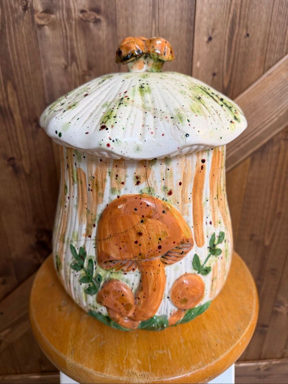 Vintage Arnels Mushroom Ceramic Canister Cookie Jar Hand Painted Decor (9120)